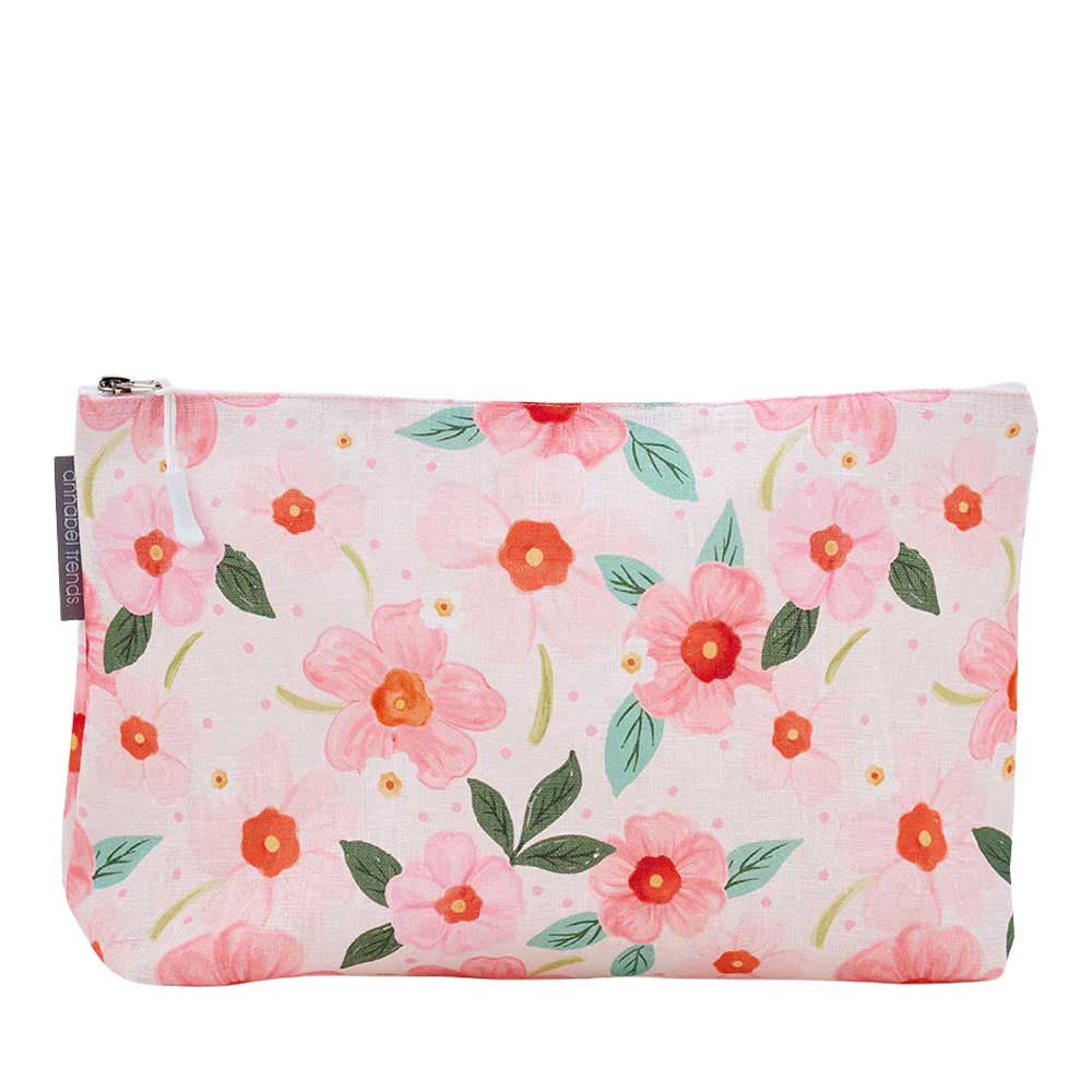 Annabel Trends Linen Cosmetics Bag Large - Meadow Blush